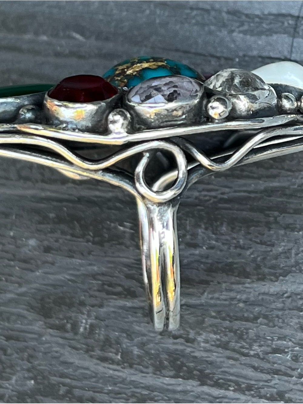 Multistone Silver,Turquoise,Red,Purple,White & Green Stone Ring & Turquoise Ring - Picture 5 of 9